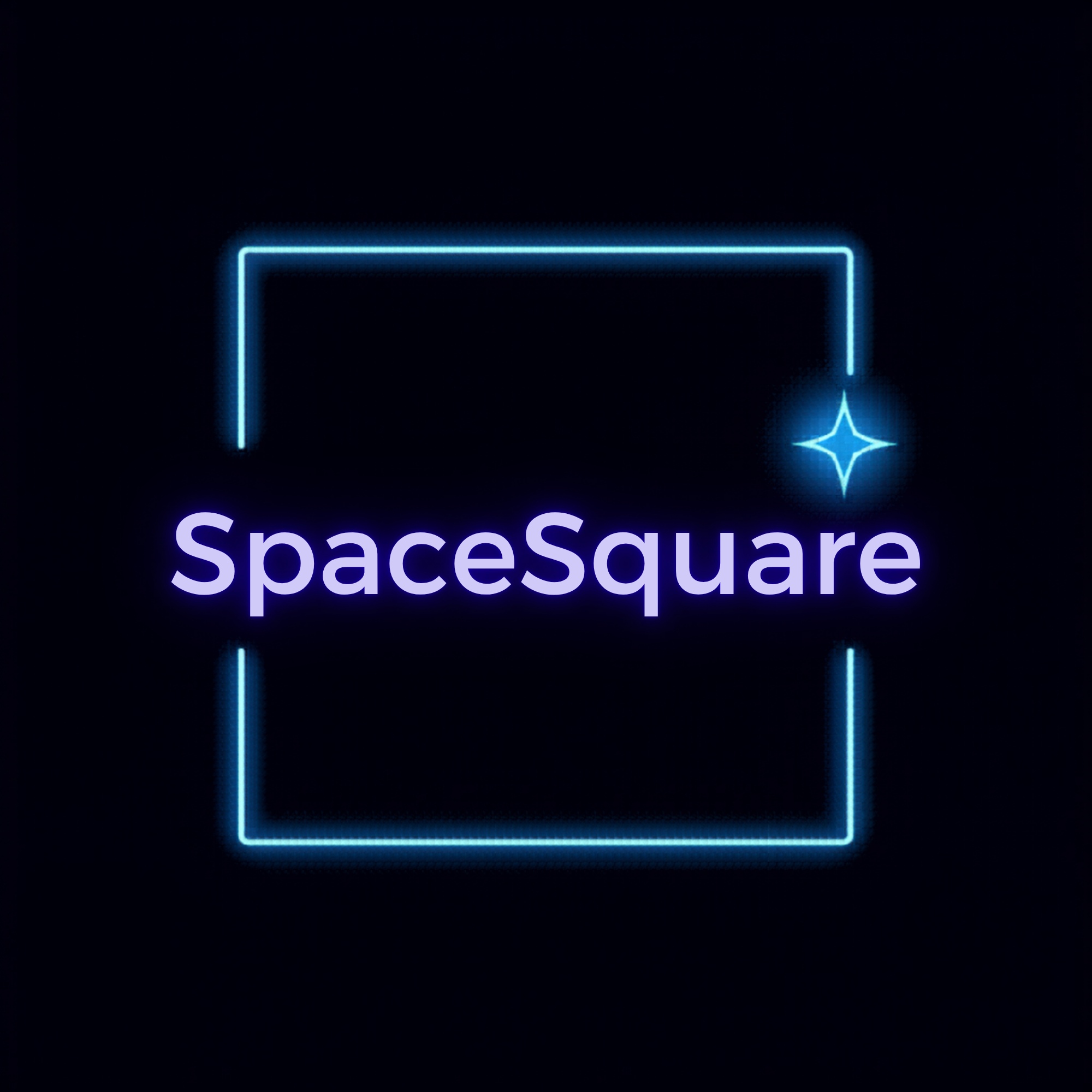 SpaceSquare watermark and channel icon — neon-blue square with a 4-point star and the SpaceSquare wordmark
