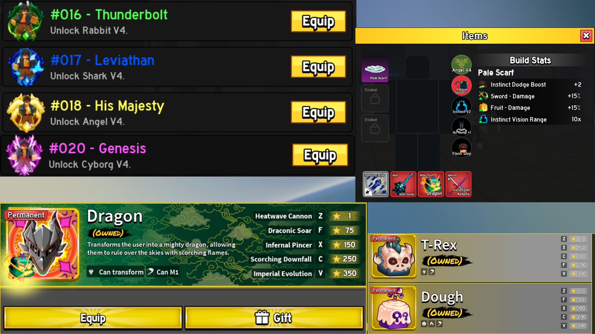 Blox Fruits Account — gamepasses, fruits, weapons summary